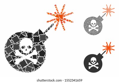 Mortal bomb composition of humpy pieces in various sizes and shades, based on mortal bomb icon. Vector bumpy pieces are organized into composition. Mortal bomb icons collage with dotted pattern.