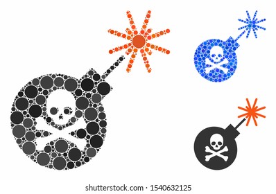 Mortal bomb mosaic of circle elements in various sizes and color tones, based on mortal bomb icon. Vector circle elements are united into blue mosaic.