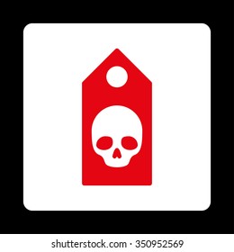 Mortal Coupon vector icon. Style is flat rounded square button, red and white colors, black background.