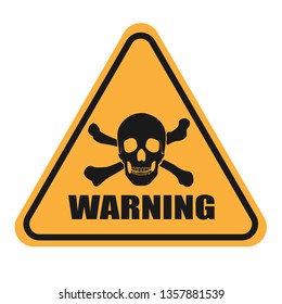 Mortal danger warning icon. Black silhouette of a skull on a yellow background. The image of death. Vector illustration.