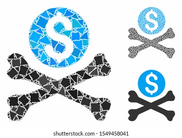 Mortal debt composition of inequal pieces in various sizes and shades, based on mortal debt icon. Vector rough pieces are organized into collage. Mortal debt icons collage with dotted pattern.