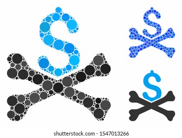 Mortal debt composition of small circles in different sizes and color hues, based on mortal debt icon. Vector small circles are composed into blue composition.