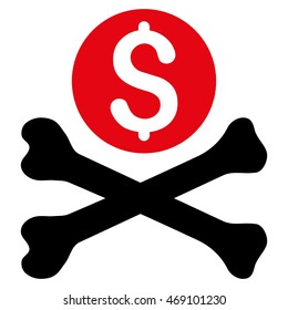 Mortal Debt icon. Vector style is bicolor flat iconic symbol with rounded angles, intensive red and black colors, white background.