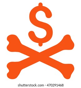 Mortal Debt icon. Vector style is flat iconic symbol with rounded angles, orange color, white background.