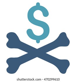 Mortal Debt icon. Vector style is bicolor flat iconic symbol with rounded angles, cyan and blue colors, white background.