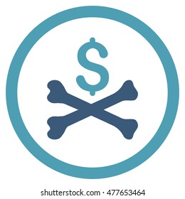 Mortal Debt rounded icon. Vector illustration style is flat iconic bicolor symbol, cyan and blue colors, white background.