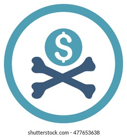 Mortal Debt rounded icon. Vector illustration style is flat iconic bicolor symbol, cyan and blue colors, white background.