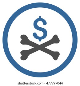 Mortal Debt rounded icon. Vector illustration style is flat iconic bicolor symbol, cobalt and gray colors, white background.