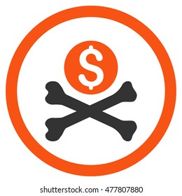 Mortal Debt rounded icon. Vector illustration style is flat iconic bicolor symbol, orange and gray colors, white background.