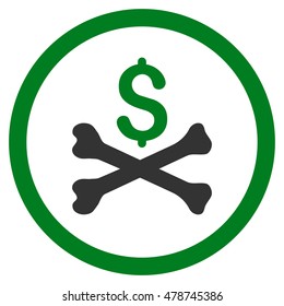 Mortal Debt rounded icon. Vector illustration style is flat iconic bicolor symbol, green and gray colors, white background.