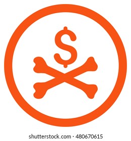 Mortal Debt rounded icon. Vector illustration style is flat iconic symbol, orange color, white background.