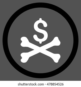 Mortal Debt vector bicolor rounded icon. Image style is a flat icon symbol inside a circle, black and white colors, gray background.