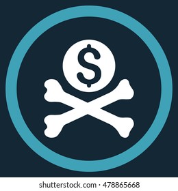 Mortal Debt vector bicolor rounded icon. Image style is a flat icon symbol inside a circle, blue and white colors, dark blue background.
