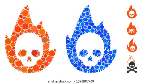 Mortal flame composition of filled circles in various sizes and color tones, based on mortal flame icon. Vector filled circles are composed into blue composition.