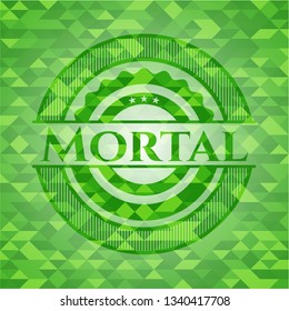 Mortal green emblem with triangle mosaic background