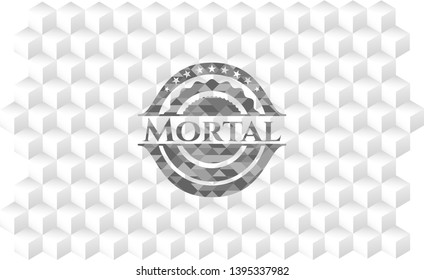 Mortal grey emblem. Retro with geometric cube white background