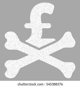 Mortal Pound Debt grainy textured icon for overlay watermark stamps. Flat symbol with scratched texture. Dotted vector white ink rubber seal stamp with grunge design on a silver background.