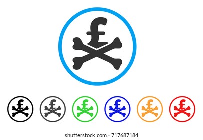 Mortal Pound Debt rounded icon. Style is a flat mortal pound debt grey symbol inside light blue circle with black, gray, green, blue, red, orange versions.