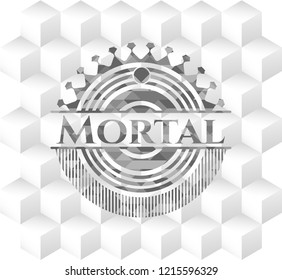 Mortal realistic grey emblem with cube white background