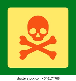 Mortal vector icon. Style is flat rounded square button, orange and yellow colors, green background.