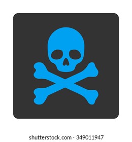 Mortal vector icon. Style is flat rounded square button, blue and gray colors, white background.