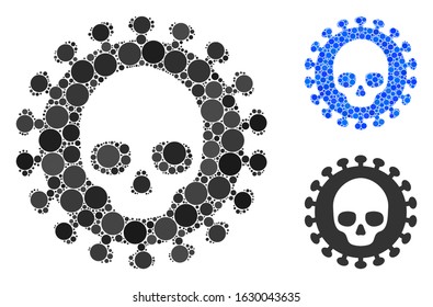 Mortal virus composition of filled circles in various sizes and color tinges, based on mortal virus icon. Vector small circles are grouped into blue composition.