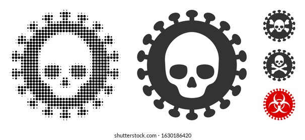 Mortal virus halftone vector icon and solid version. Illustration style is dotted iconic Mortal virus icon symbol on a white background. Halftone pattern is round items. Some bonus icons.