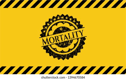 Mortality black grunge emblem, yellow warning sign. Vector Illustration. Detailed.