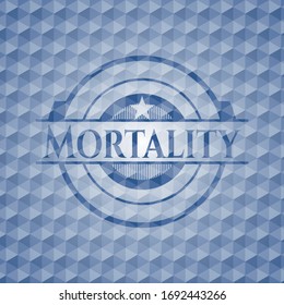 Mortality blue emblem or badge with abstract geometric polygonal pattern background. Vector Illustration. Detailed.