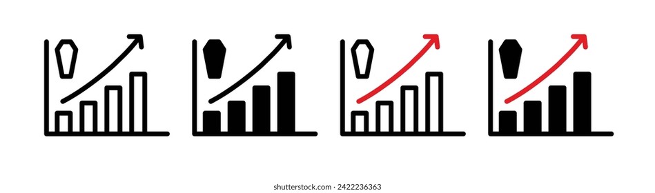 Mortality Graph Line Icon. Death Statistics Icon in Black and White Color.