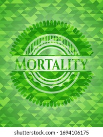 Mortality green emblem with triangle mosaic background. Vector Illustration. Detailed.