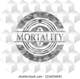 Mortality grey badge with geometric cube white background