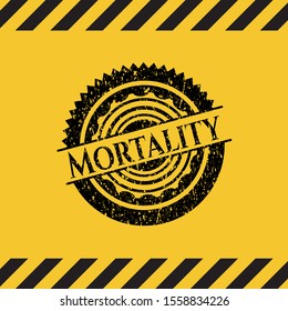 Mortality inside warning sign, black grunge emblem. Vector Illustration. Detailed.