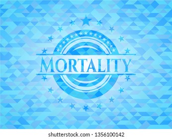 Mortality light blue emblem. Mosaic background