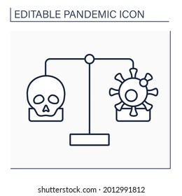 Mortality and morbidity line icon. Specific illness or condition. Number of deaths due to illness or condition. Balance. Pandemic concept. Isolated vector illustration. Editable stroke