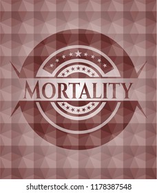 Mortality red seamless badge with geometric pattern background.