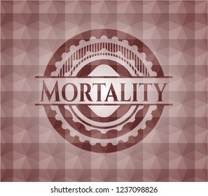 Mortality red seamless badge with geometric pattern background.