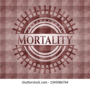 Mortality red seamless emblem or badge with abstract geometric pattern background.
