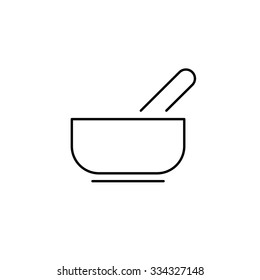 Mortar for aromatherapy black linear icon on white background | flat design alternative healing illustration and infographic
