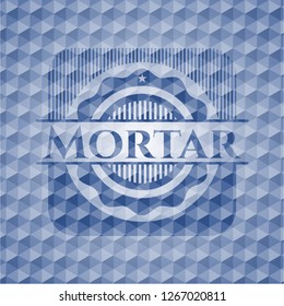 Mortar blue badge with geometric pattern.