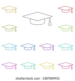 Mortar board cap multi color icon. Simple thin line, outline vector of Education icons for UI and UX, website or mobile application