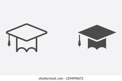 Mortar board filled and outline vector icon sign symbol