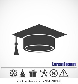 Mortar Board or Graduation Cap .Bonus icons: snowflake, Christmas tree,gift,molecule,delete icon and Hazard warning attention sign.