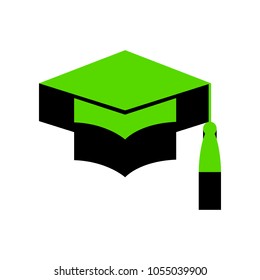 Mortar Board or Graduation Cap, Education symbol. Vector. Green 3d icon with black side on white background. Isolated.