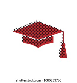 Mortar Board or Graduation Cap, Education symbol. Vector. Brown icon with shifted black circle pattern as duplicate at white background. Isolated.