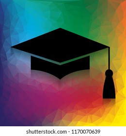 Mortar Board or Graduation Cap, Education symbol. Vector. Flat style black icon on white.