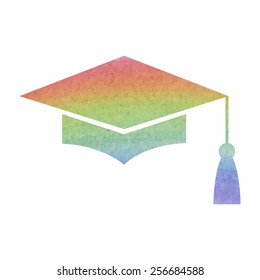 Mortar Board or Graduation Cap, Education symbol. Watercolor effect