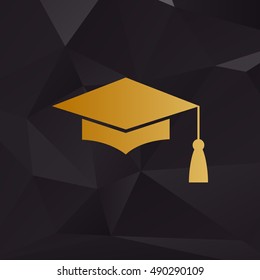 Mortar Board or Graduation Cap, Education symbol. Golden style on background with polygons.