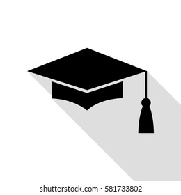 Mortar Board or Graduation Cap, Education symbol. Black icon with flat style shadow path.