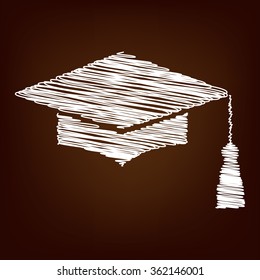 Mortar Board Or Graduation Cap  Icon. Vector Illustration With Chalk Effect